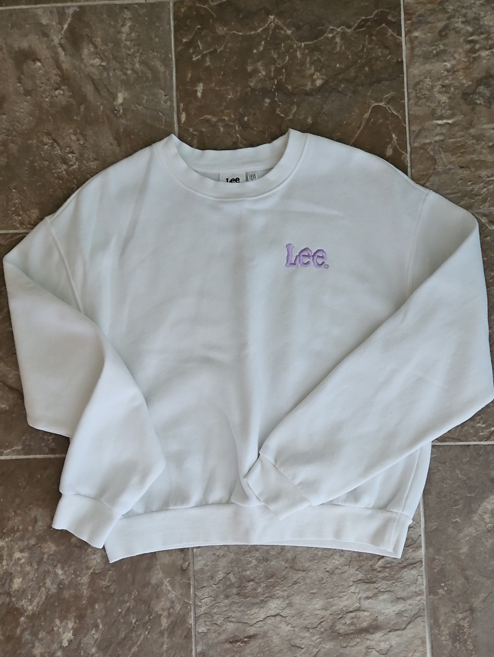 Lee White Crewneck Sweatshirt with Lavender Logo - Men's Sweater